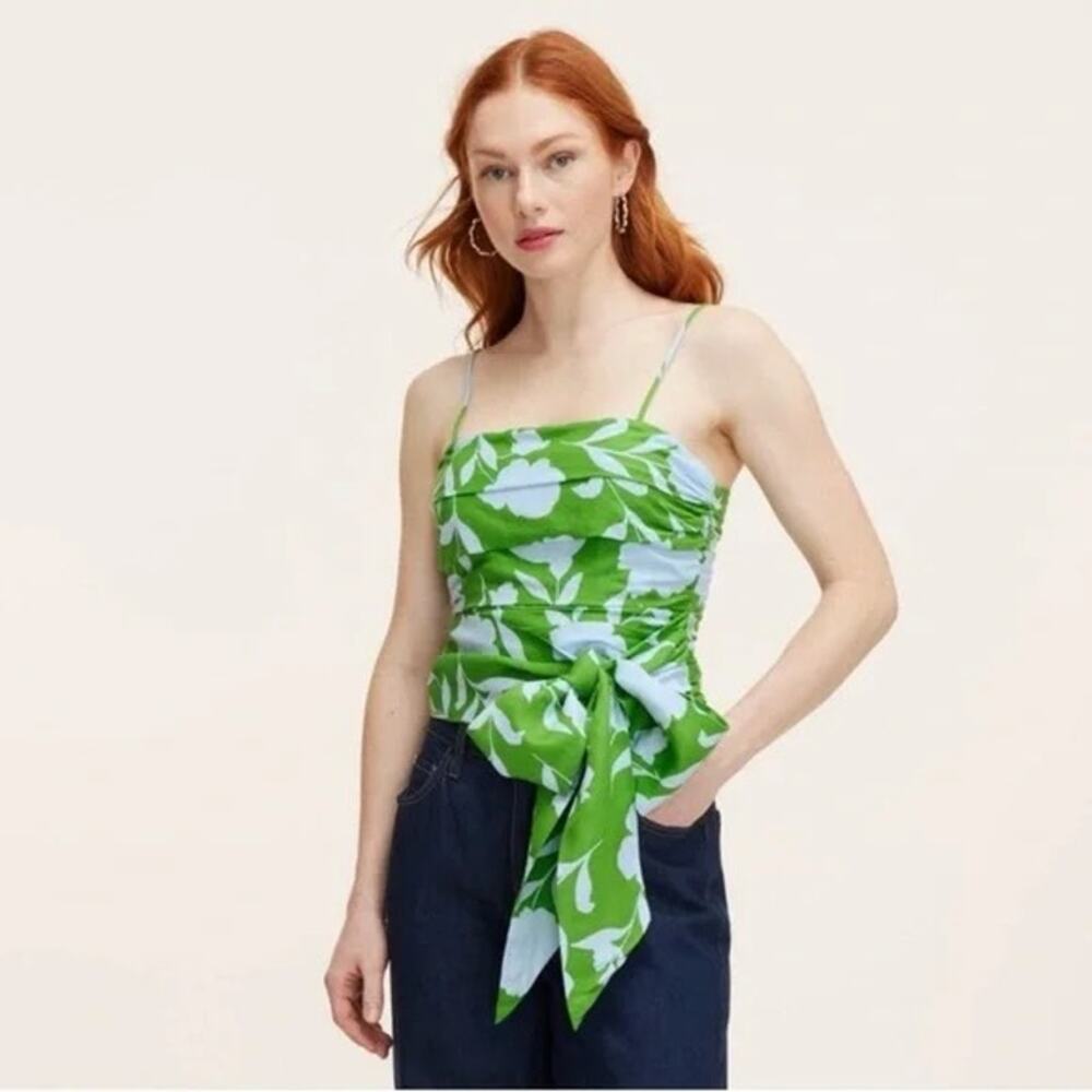 Kate Spade X Target NWT Classic Rose Ruched Linen Floral Tank Top Green/White M - Picture 5 of 12